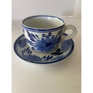 Centrum Ceramics Soup Bowl And Saucer White With Blue Flowers/ China
